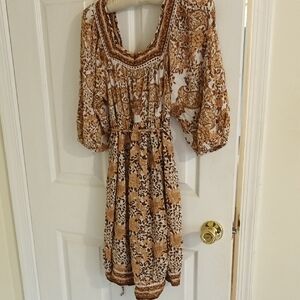 Bohemian Floral Dress with Brown and Cream Pattern